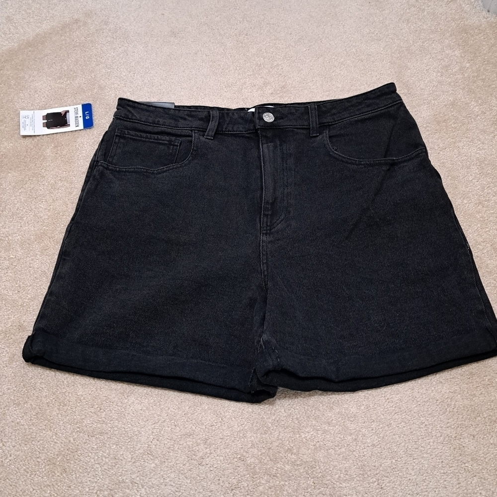 Steve Madden Denim Shorts Women's Large Black High Rise Jean Stretch New!